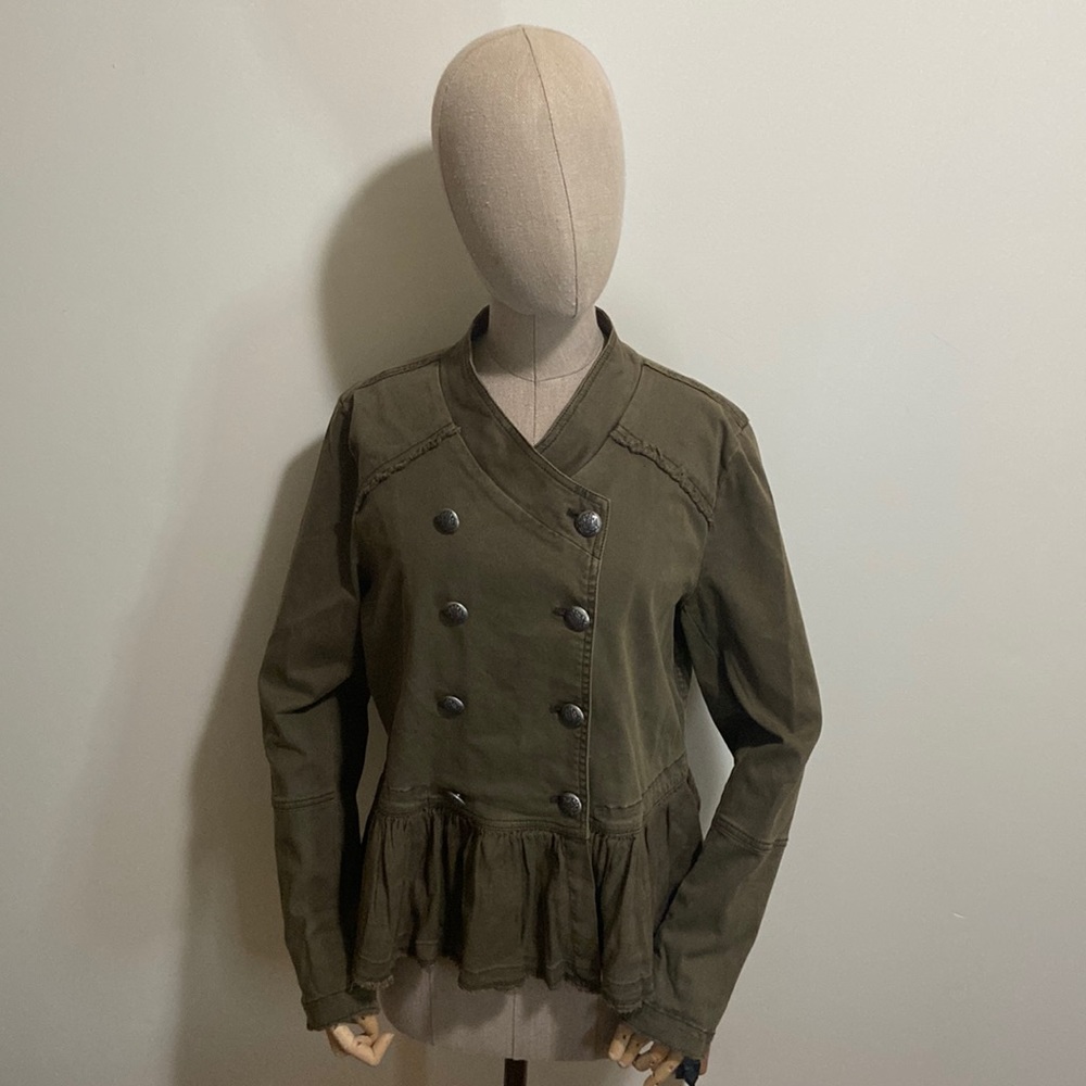 Free People Olive Green button over short jacket size M.